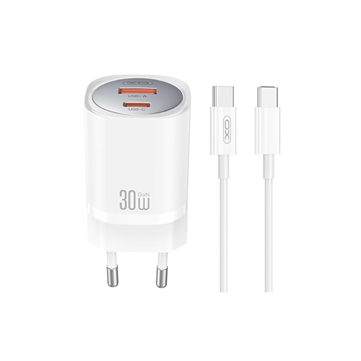 Мережевий зарядний пристрій XO CE21 PD30W/PPS33W 1USB-A+1USB-C + Type-C кабель білий (XO-CE21+C) дивитися фото №1
