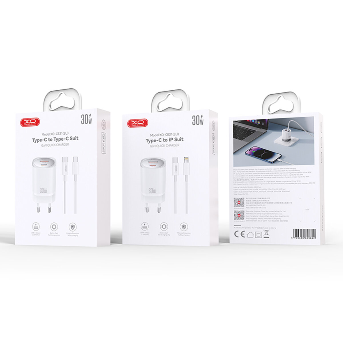 Мережевий зарядний пристрій XO CE21 PD30W/PPS33W 1USB-A+1USB-C + Type-C кабель білий (XO-CE21+C) дивитися фото №5