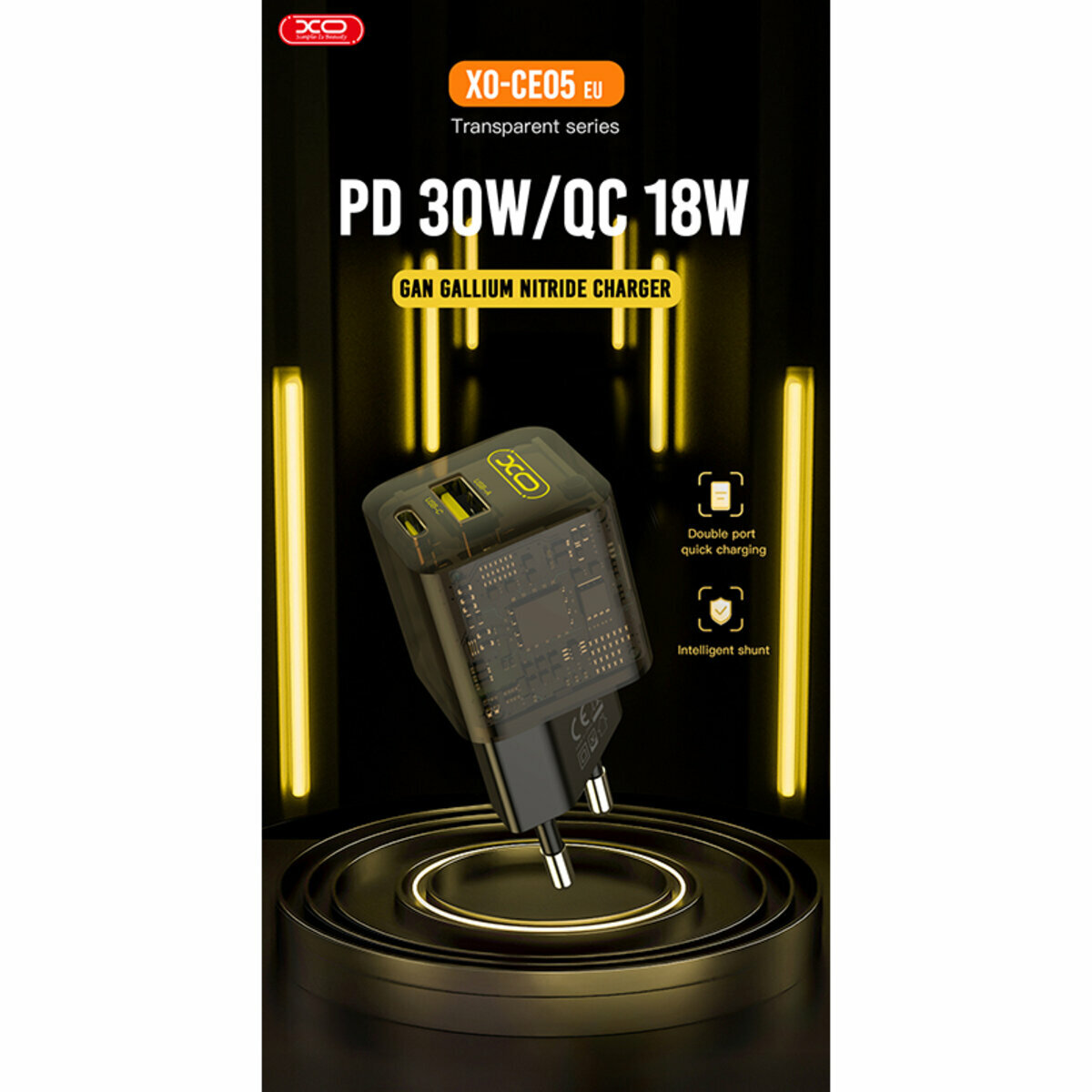 Мережевий зарядний пристрій XO CE05 Gan PD30W+QC3.0 18W+ Lighting кабель коричневий (XO-CE05+L) дивитися фото №5