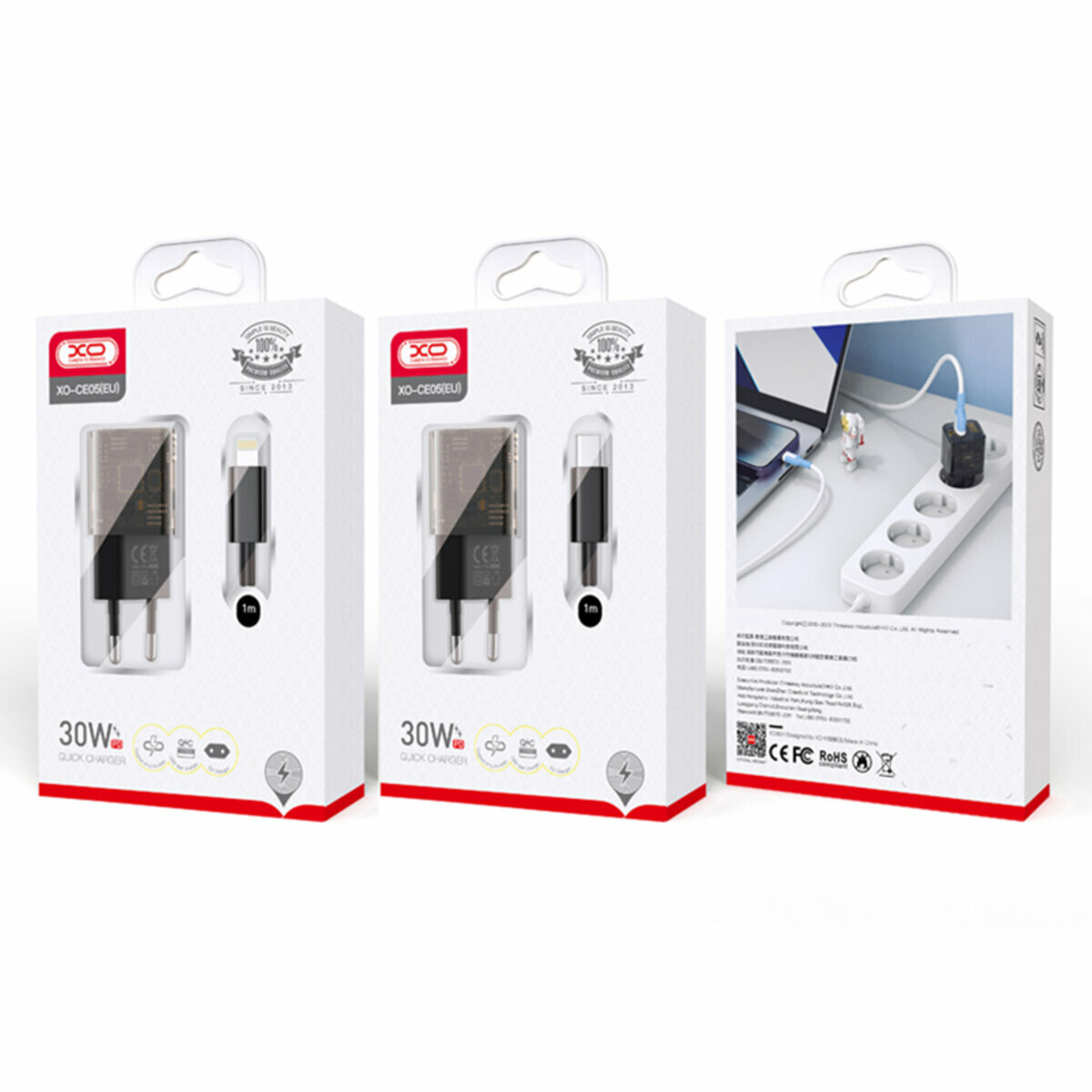 Мережевий зарядний пристрій XO CE05 Gan PD30W+QC3.0 18W+ Lighting кабель коричневий (XO-CE05+L) дивитися фото №3