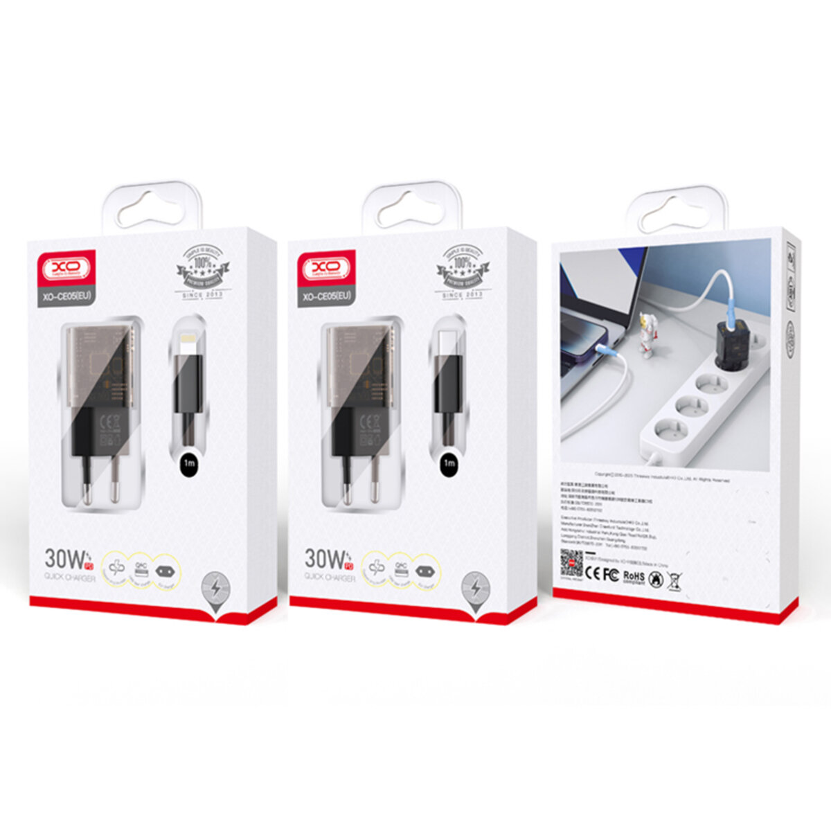 Мережевий зарядний пристрій XO CE05 Gan PD30W+QC3.0 18W+ Lighting кабель коричневий (XO-CE05+L) дивитися фото №7