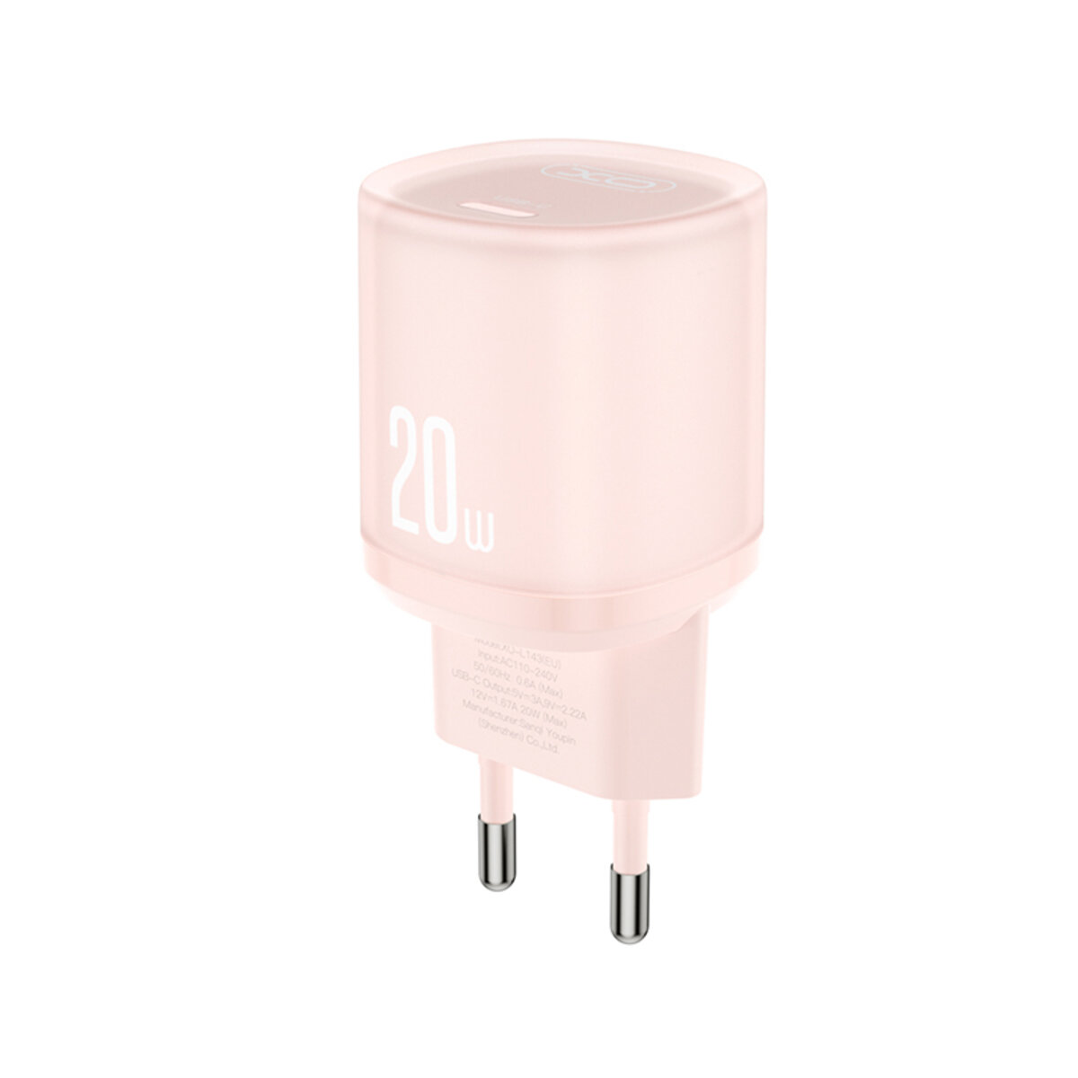 Мережевий зарядний пристрій XO L143 PD20W Single USB-C рожевий (XO-L143-Pink) дивитися фото №1