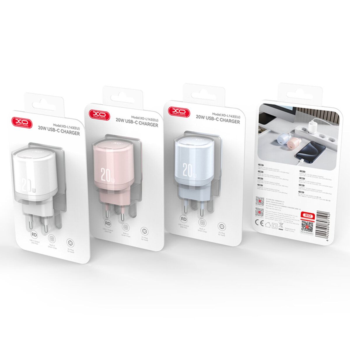 Мережевий зарядний пристрій XO L143 PD20W Single USB-C рожевий (XO-L143-Pink) дивитися фото №4