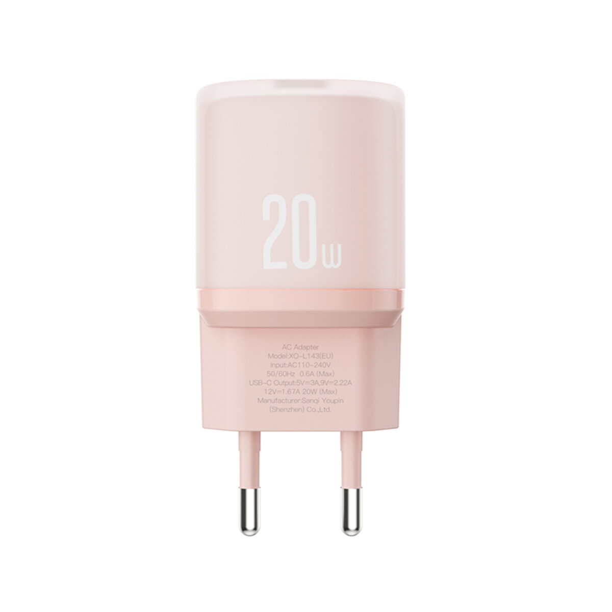 Мережевий зарядний пристрій XO L143 PD20W Single USB-C рожевий (XO-L143-Pink) дивитися фото №2