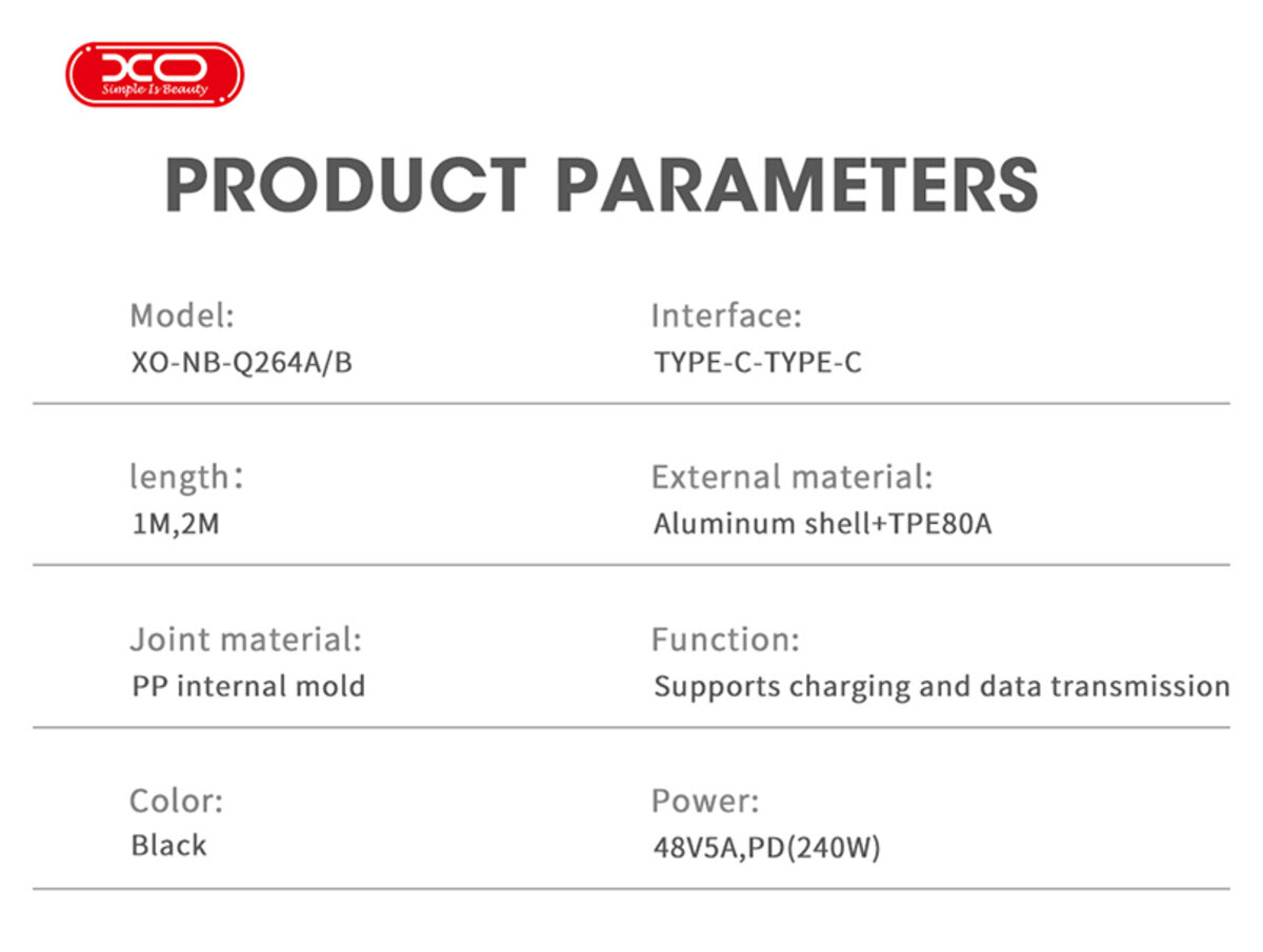 Кабель XO High Power Type-C to Type-C 240W 1м чорний (XO-NB-Q264A) дивитися фото №7