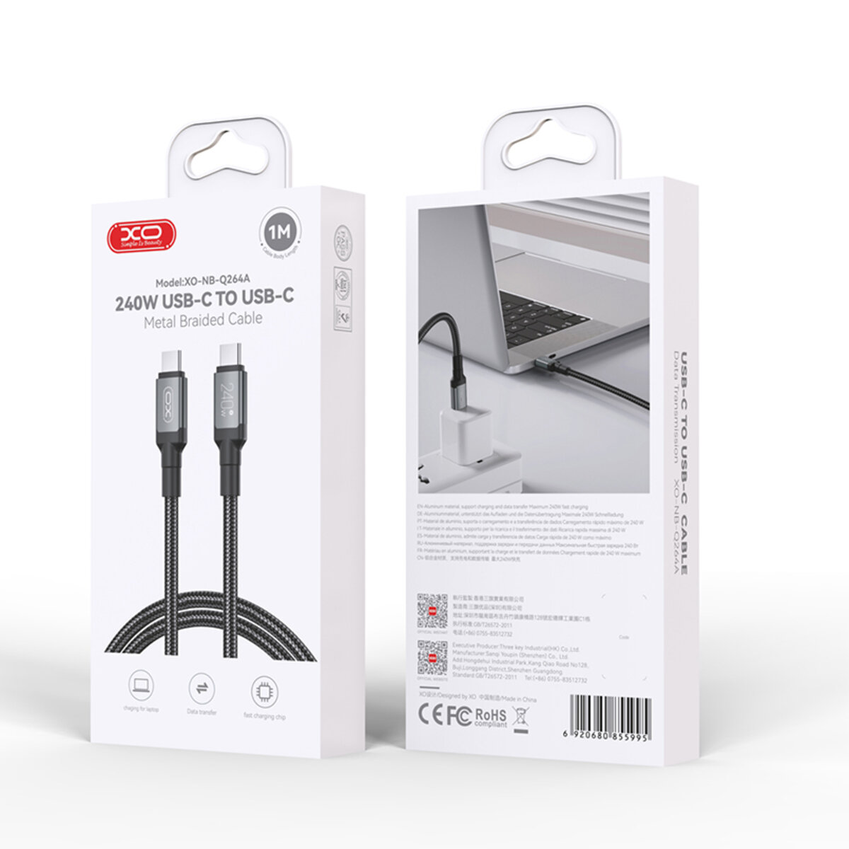 Кабель XO High Power Type-C to Type-C 240W 1м чорний (XO-NB-Q264A) дивитися фото №6