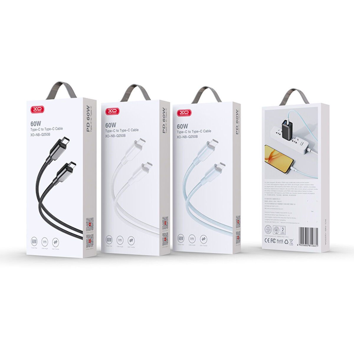 Кабель XO PVC Shiny Colorful Type-C to Type-C 60W 1м чорний (XO-NB-Q250B-Black) дивитися фото №2