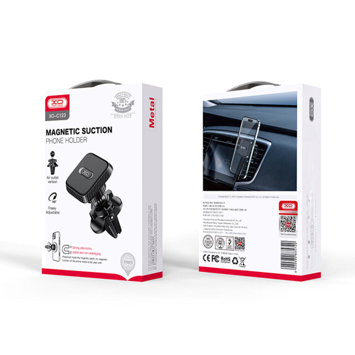 Тримач телефону автомобільний XO C123 Air Outlet Square Magnetic Bracket чорний (XO-C123) дивитися фото №4