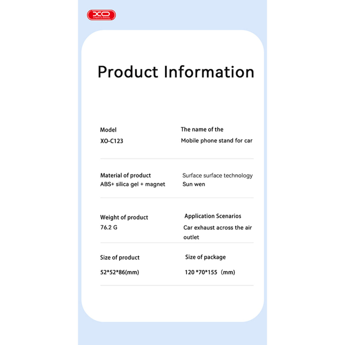 Тримач телефону автомобільний XO C123 Air Outlet Square Magnetic Bracket чорний (XO-C123) дивитися фото №5