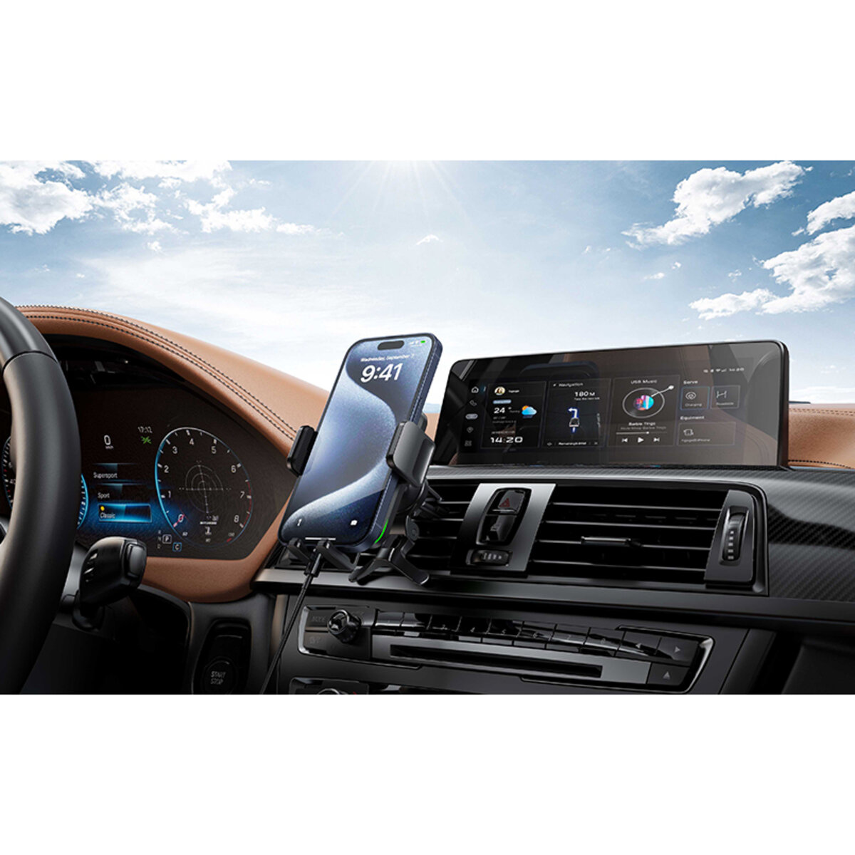 Держатель телефона автомобильный XO с беспроводной зарядкой WX041 Dual Arm Air Outlet 15W Wireless черный (XO-WX041) смотреть фото №2