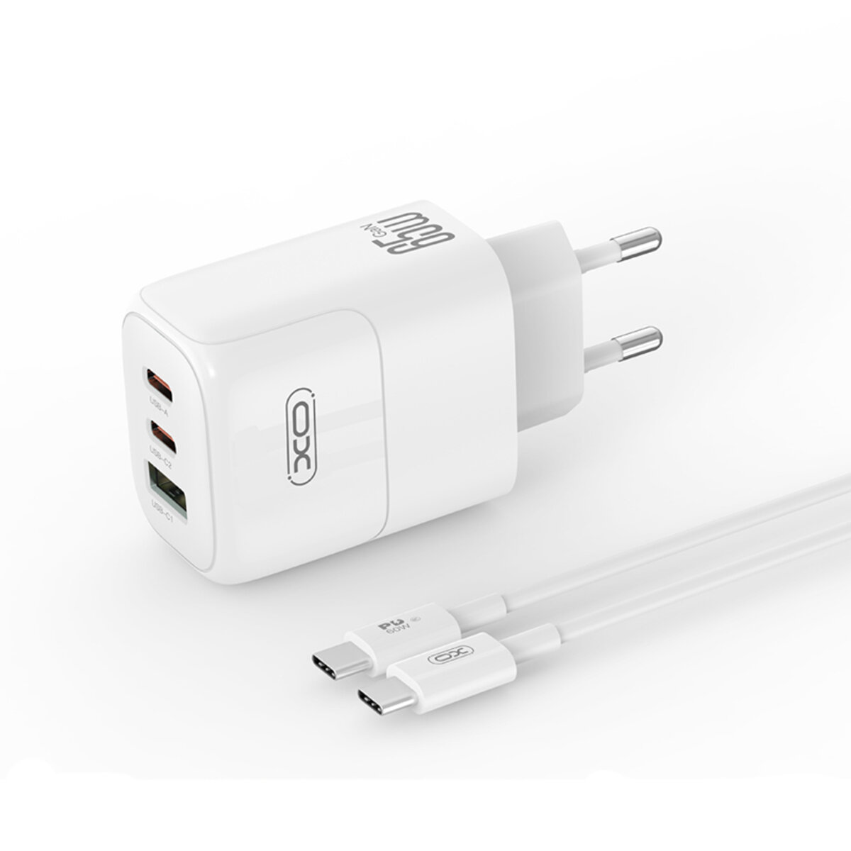 Мережевий зарядний пристрій XO L139 1USB-A 45W+2USB-C 65W + Type-c кабель білий (XO-L139+C) дивитися фото №1