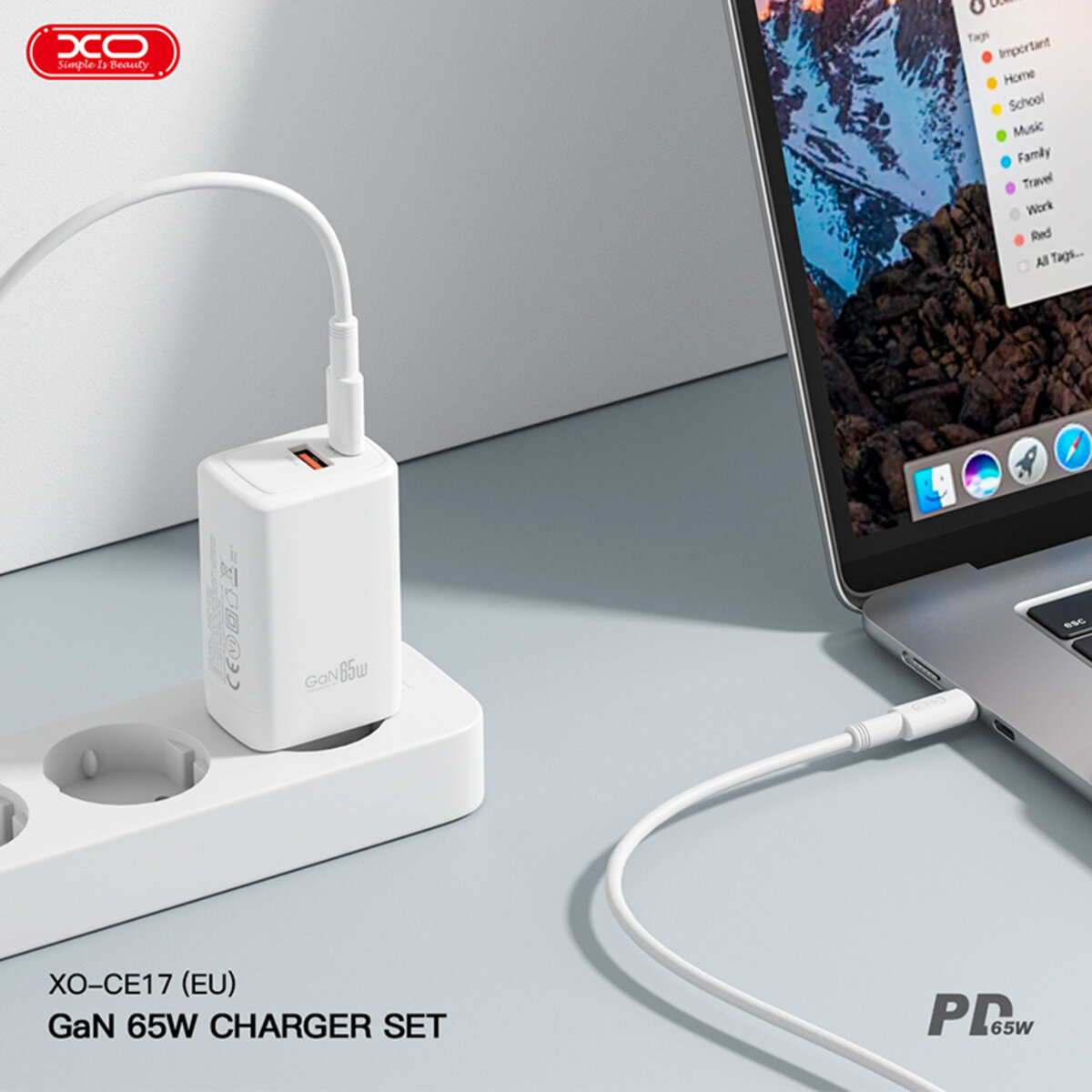 Мережевий зарядний пристрій XO CE17 GaN 65W білий (XO-CE17) дивитися фото №4