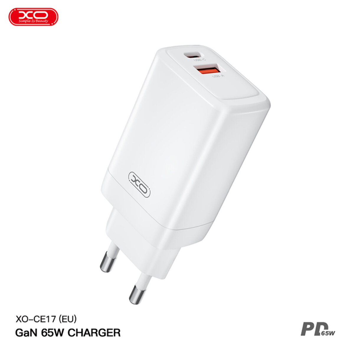 Мережевий зарядний пристрій XO CE17 GaN 65W білий (XO-CE17) дивитися фото №2