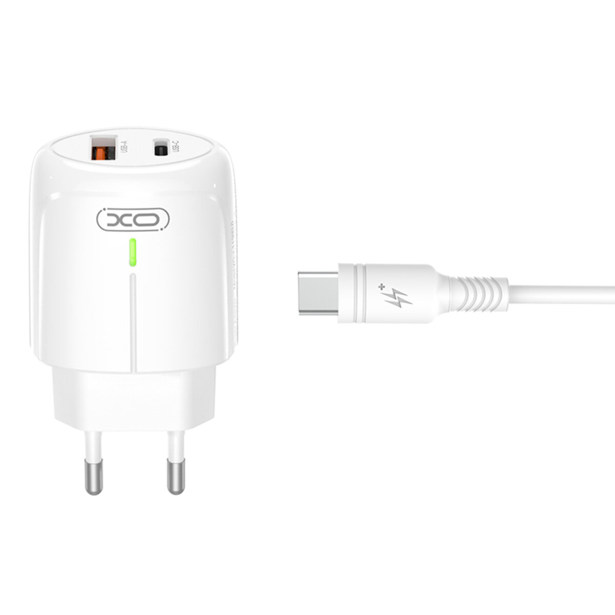 Мережевий зарядний пристрій XO L114 PD20W/QC18W + Lightning кабель білий (XO-L114+L) дивитися фото №1