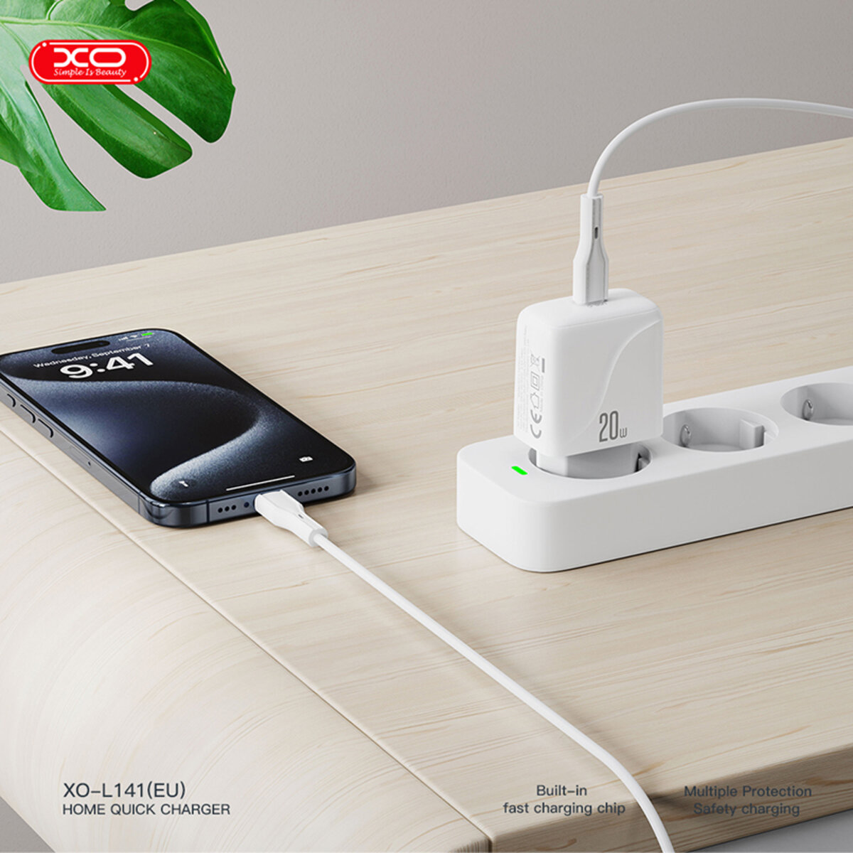 Мережевий зарядний пристрій XO L141 Single USB-C 20W + Lightning кабель білий (XO-L141+L) дивитися фото №5