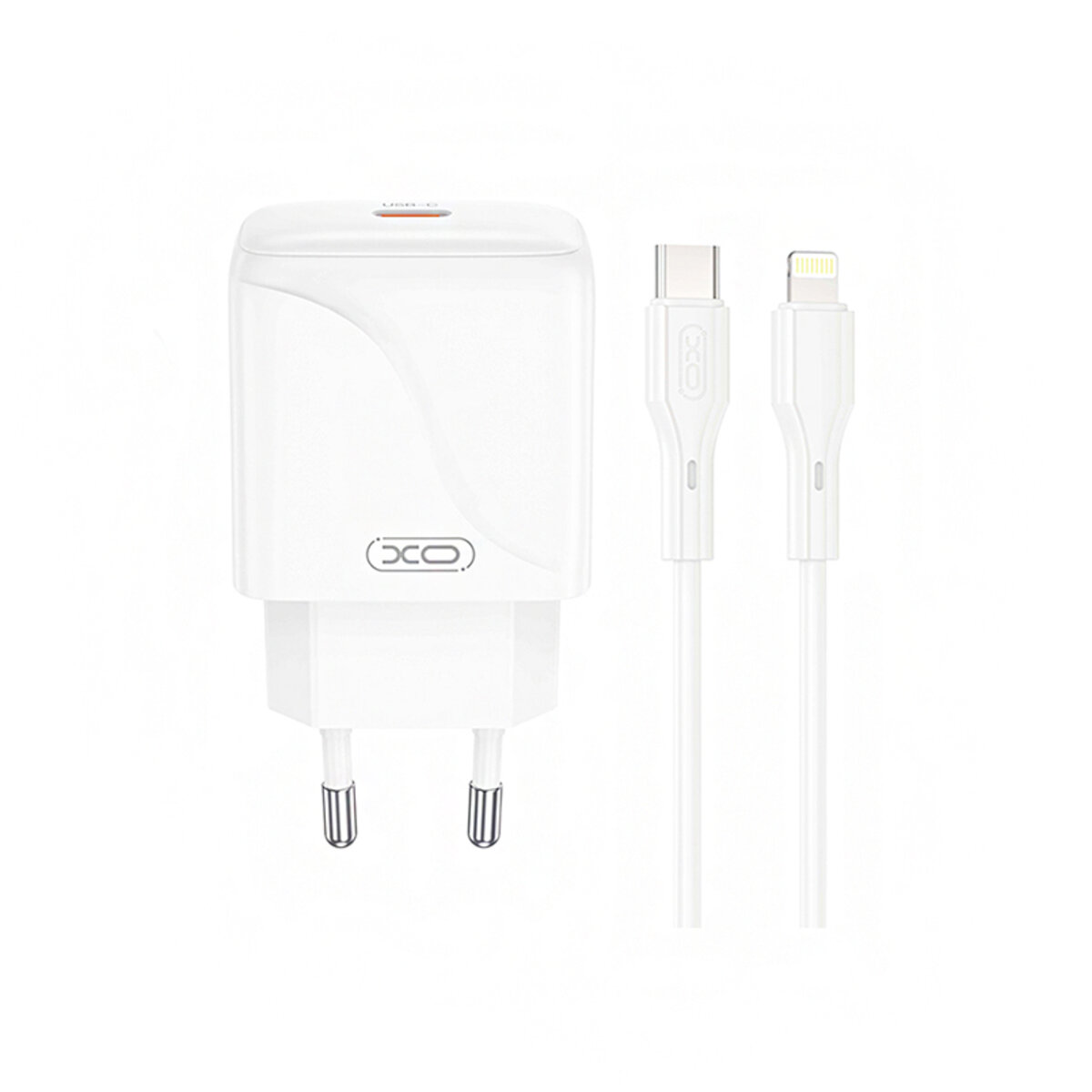 Мережевий зарядний пристрій XO L141 Single USB-C 20W + Lightning кабель білий (XO-L141+L) дивитися фото №1
