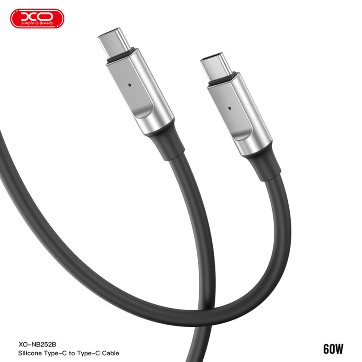 Кабель XO Liquid Silicone Type-C to Type-C 60W 1м чорний (XO-NB-Q252B-Black) дивитися фото №2