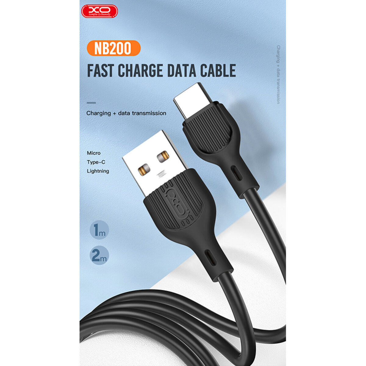 Кабель XO USB to Micro USB 2,1А 2м білий (XO-NB200M-White) дивитися фото №2