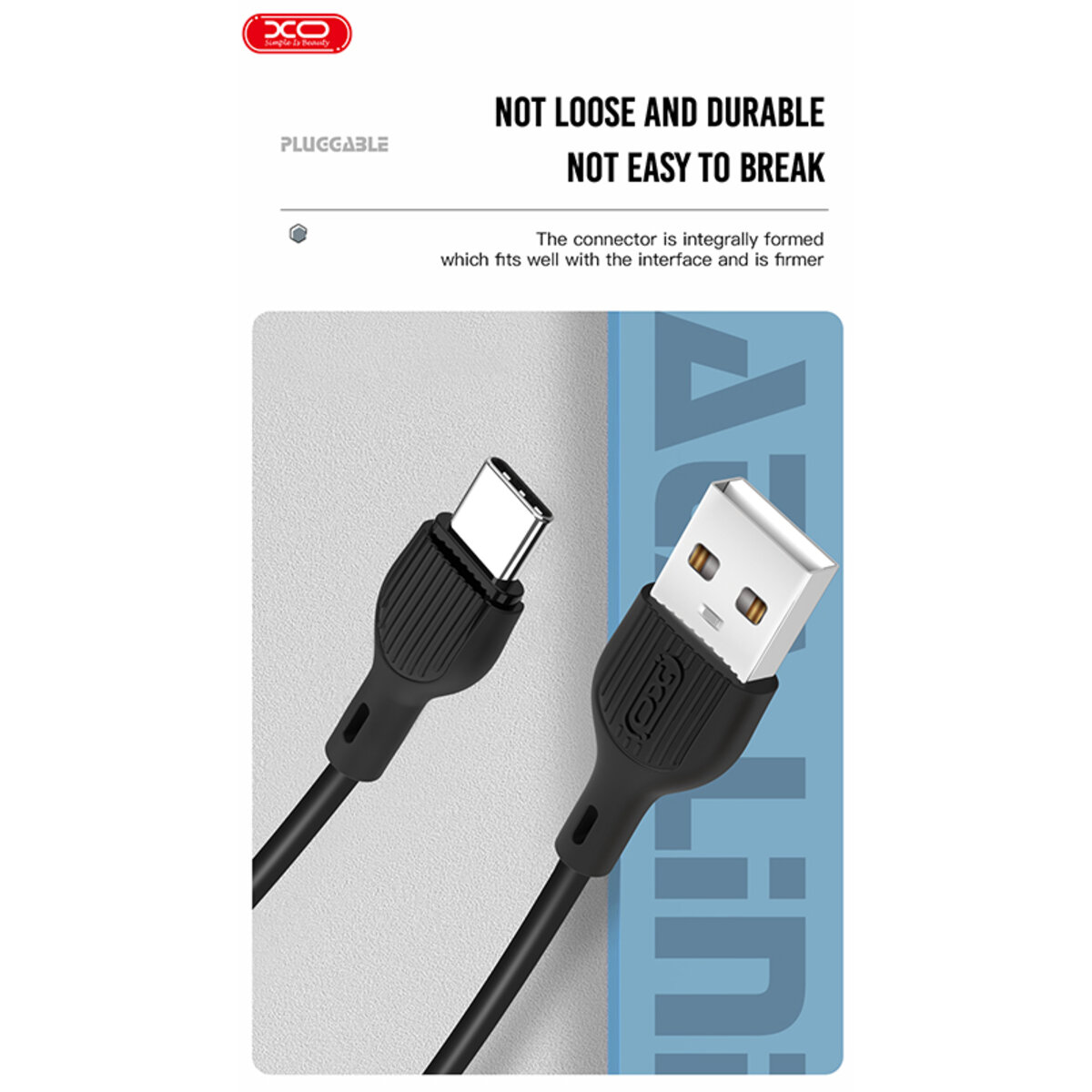 Кабель XO USB to Type-C 2,1А 2м чорний (XO-NB200C-Black) дивитися фото №3