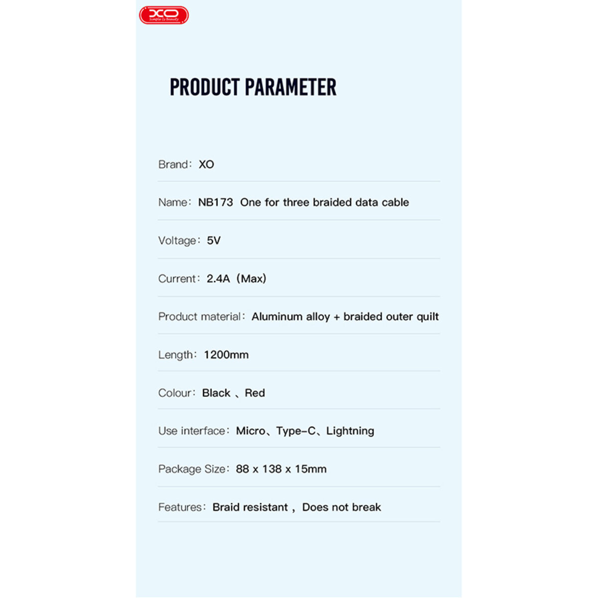 Кабель XO 3in1 USB - Lightning + MicroUSB + Type-C 1.2 м чорний (XO-NB173) дивитися фото №4