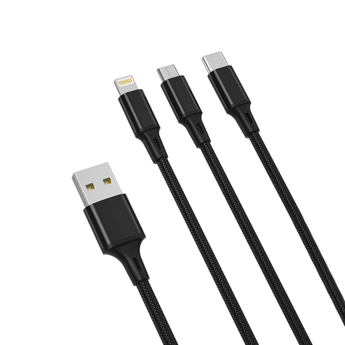 Кабель XO 3in1 USB - Lightning + MicroUSB + Type-C 1.2 м чорний (XO-NB173) дивитися фото №1