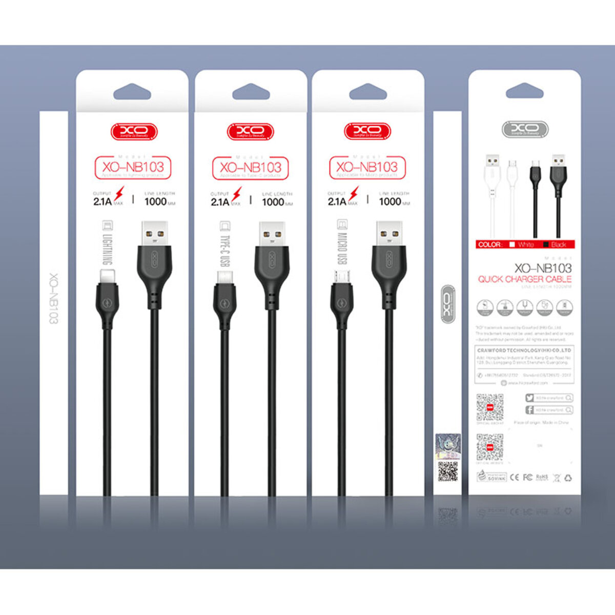 Кабель XO USB to Micro USB 2,1А 1м чорний (XO-NB103M-Black) дивитися фото №6