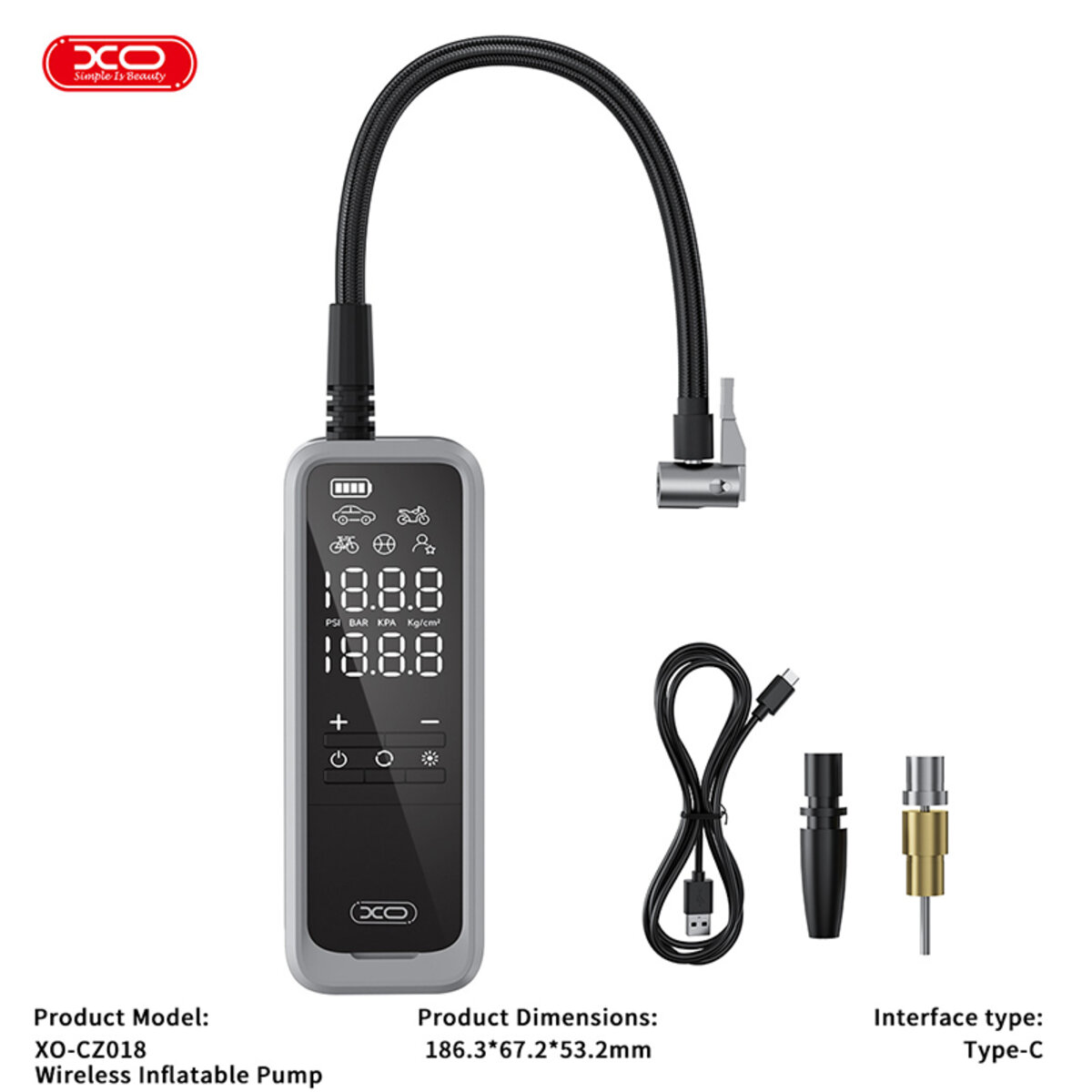 Компресор автомобільний XO 85Вт 25л/хв портативний бездротовий (XO-CZ018) дивитися фото №4
