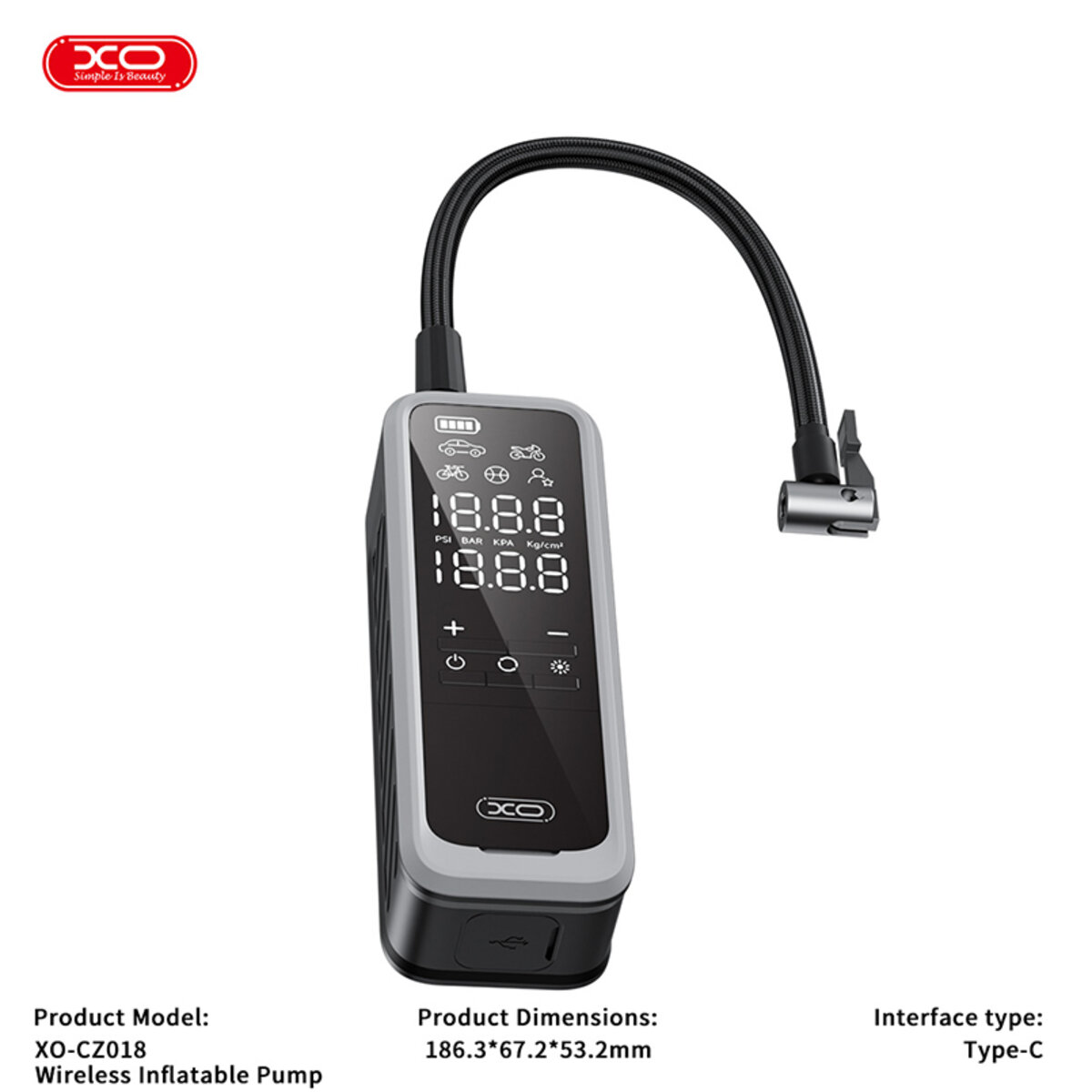 Компресор автомобільний XO 85Вт 25л/хв портативний бездротовий (XO-CZ018) дивитися фото №3