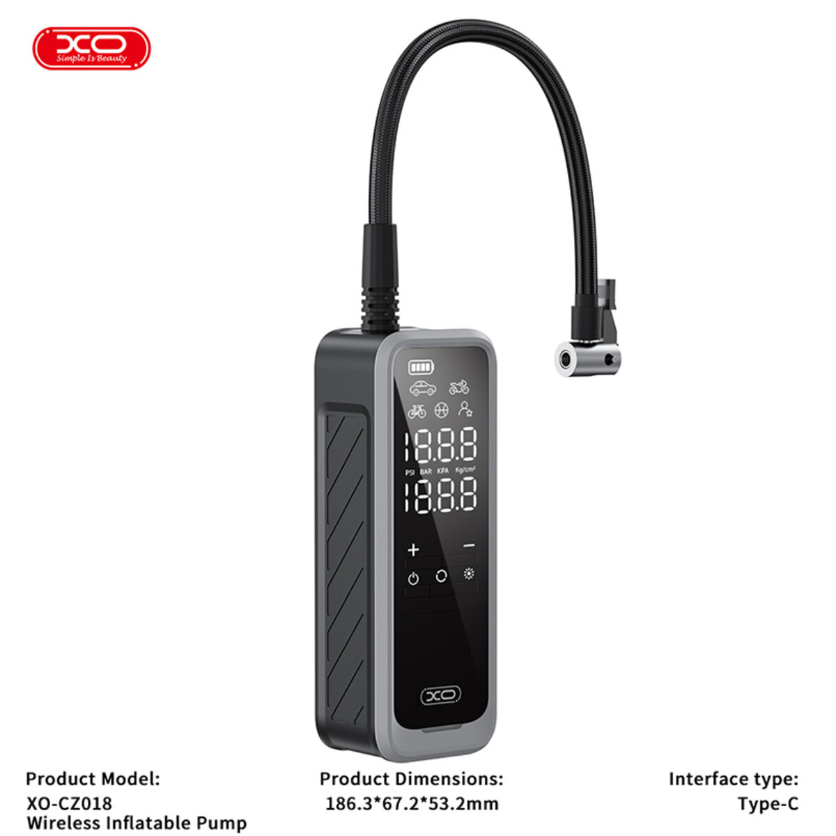 Компресор автомобільний XO 85Вт 25л/хв портативний бездротовий (XO-CZ018) дивитися фото №2