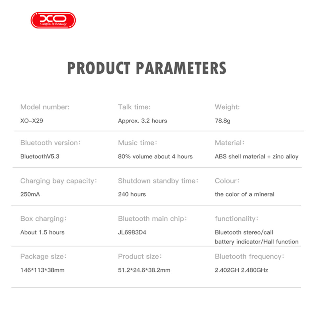 Бездротові навушники XO TWS X29 Meteorite Zinc Alloy сірі (XO-X29) дивитися фото №8