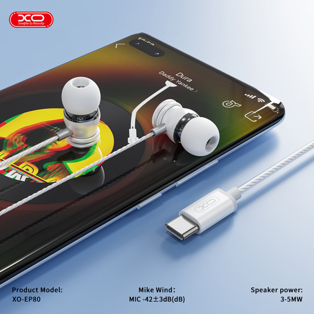 Навушники дротові XO EP80 In ear Type-C білі (XO-EP80) дивитися фото №7
