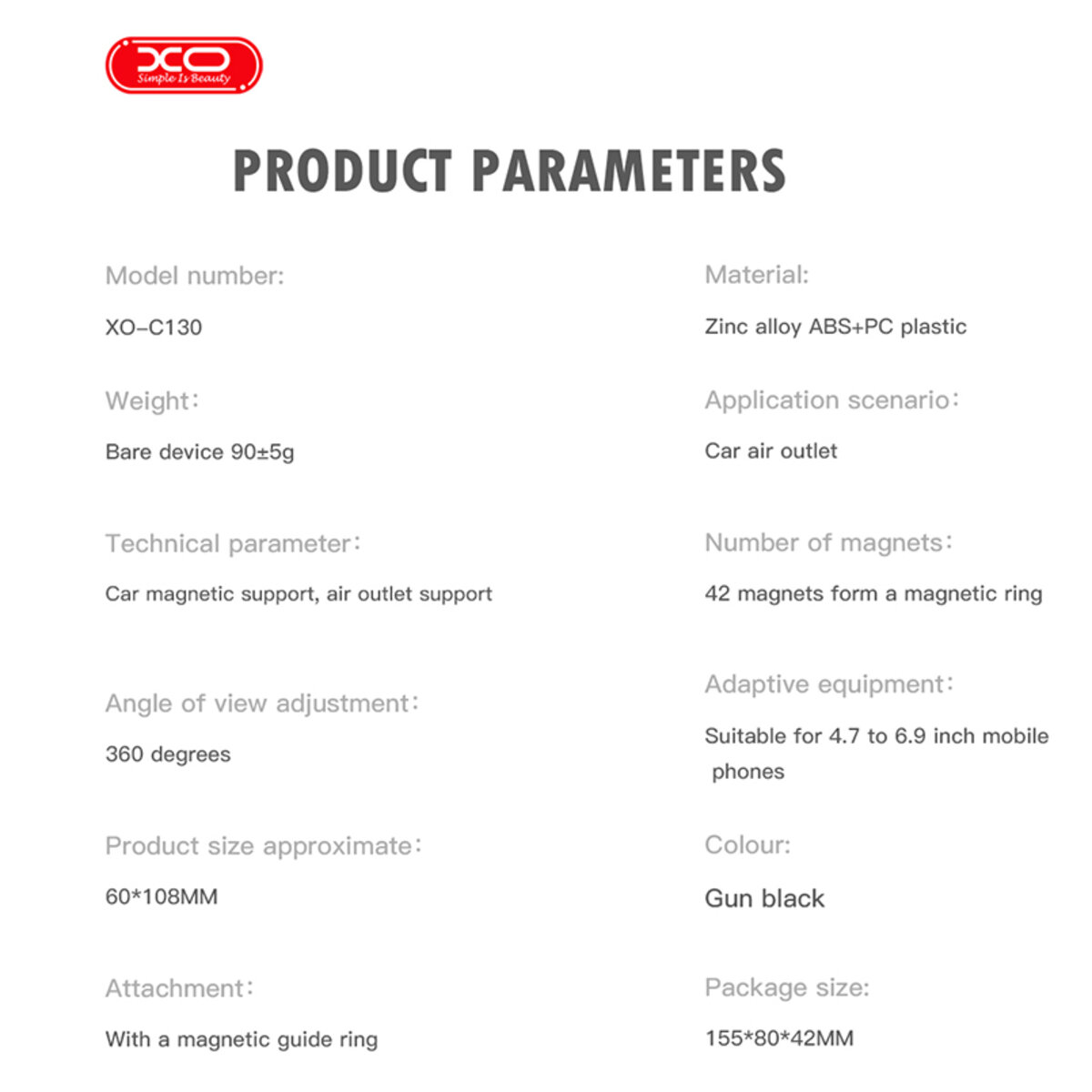 Тримач телефону автомобільний XO C130 MagSafe Dedicated Magnetic Suction Air Outlet Metal Bracket чорний (XO-C130) дивитися фото №7