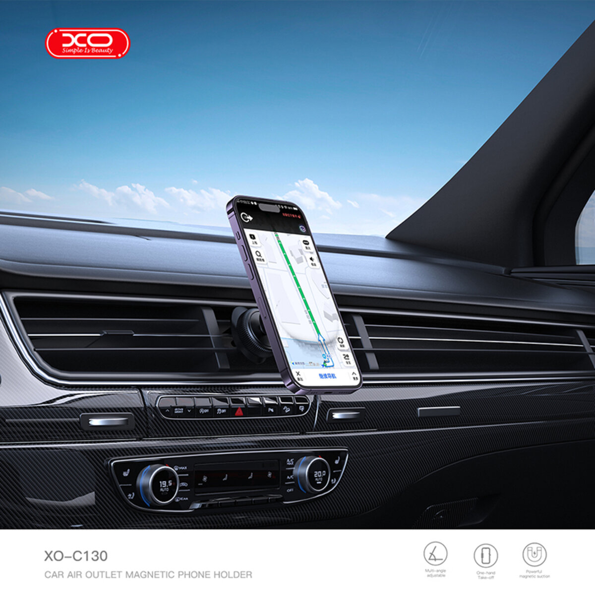 Тримач телефону автомобільний XO C130 MagSafe Dedicated Magnetic Suction Air Outlet Metal Bracket чорний (XO-C130) дивитися фото №5