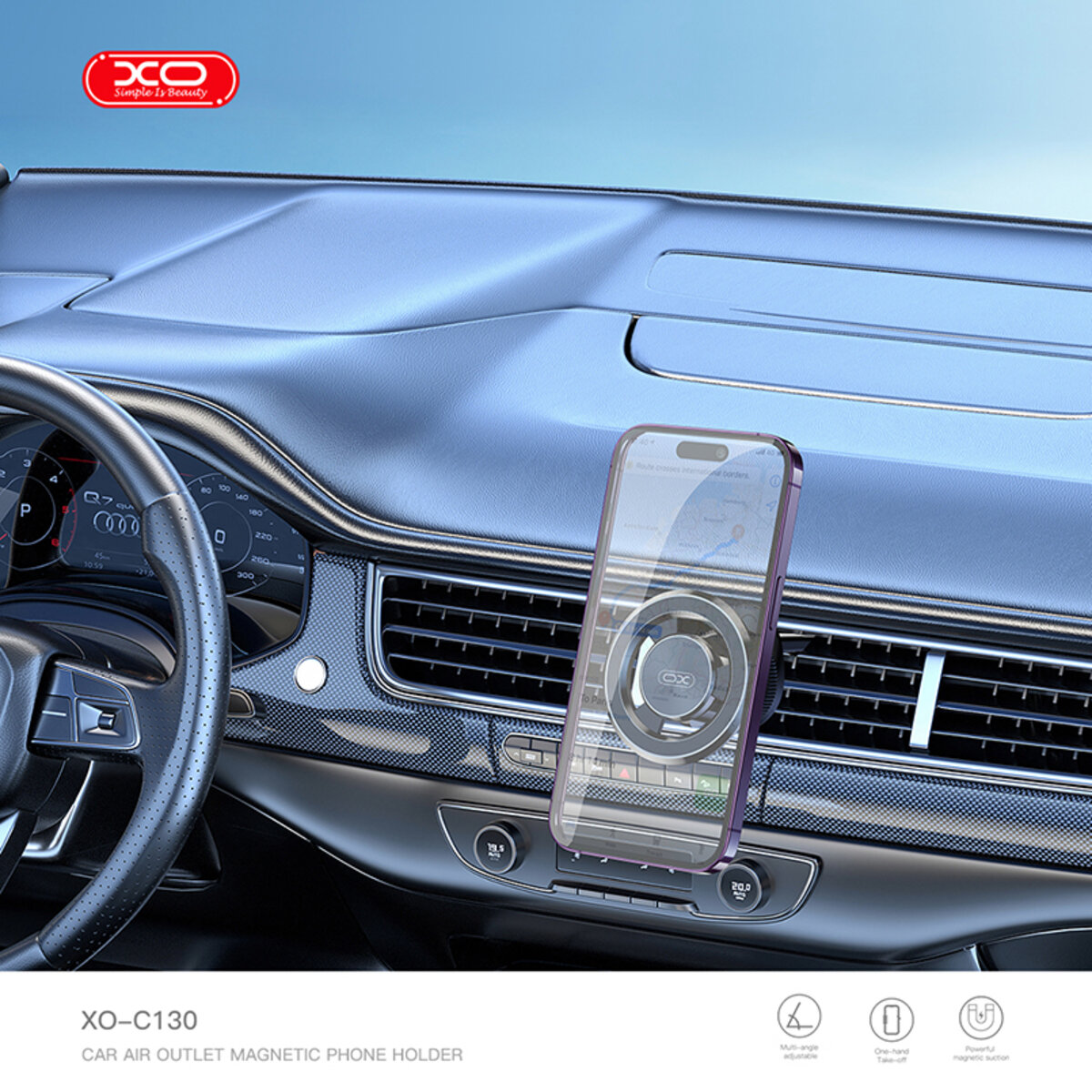 Тримач телефону автомобільний XO C130 MagSafe Dedicated Magnetic Suction Air Outlet Metal Bracket чорний (XO-C130) дивитися фото №4