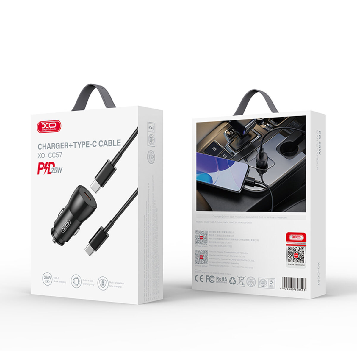 Автомобільний зарядний пристрій XO CC57 PD25W Smart Metal Single C Port + Type-C кабель чорний (XO-CC57+C) дивитися фото №7