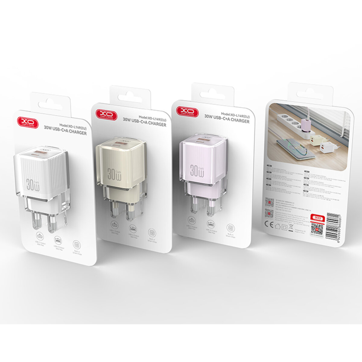 Мережевий зарядний пристрій XO L149 PD30W 1USB-A+1USB-C білий (XO-L149) дивитися фото №4