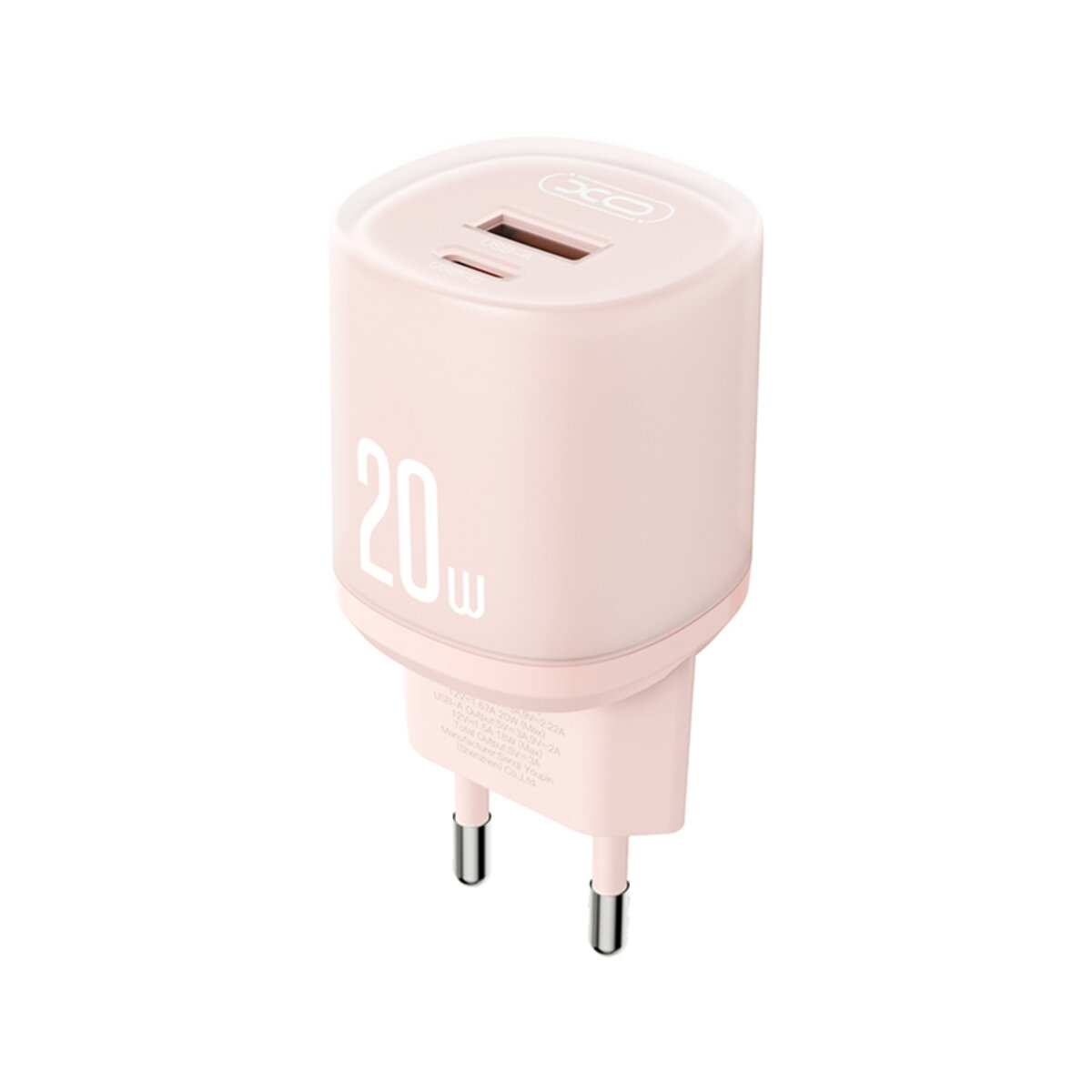 Мережевий зарядний пристрій XO L144 PD20W 1USB-A+1USB-C pink (XO-L144-Pink) дивитися фото №1