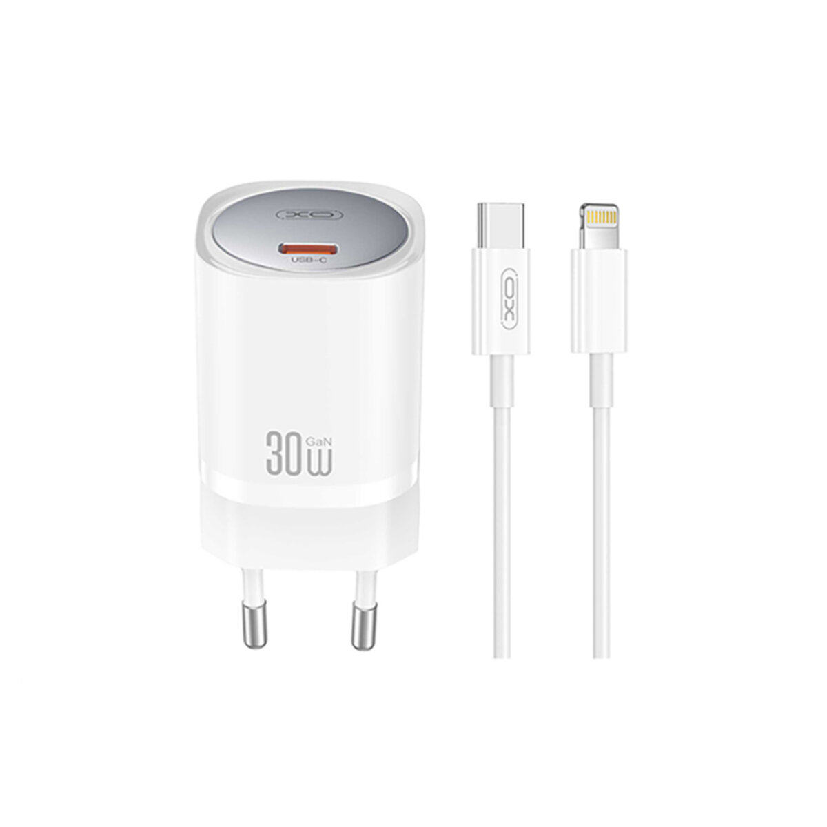 Мережевий зарядний пристрій XO CE20 PD30W/PPS33W 1USB-C + Lightning кабель білий (XO-CE20+L) дивитися фото №1