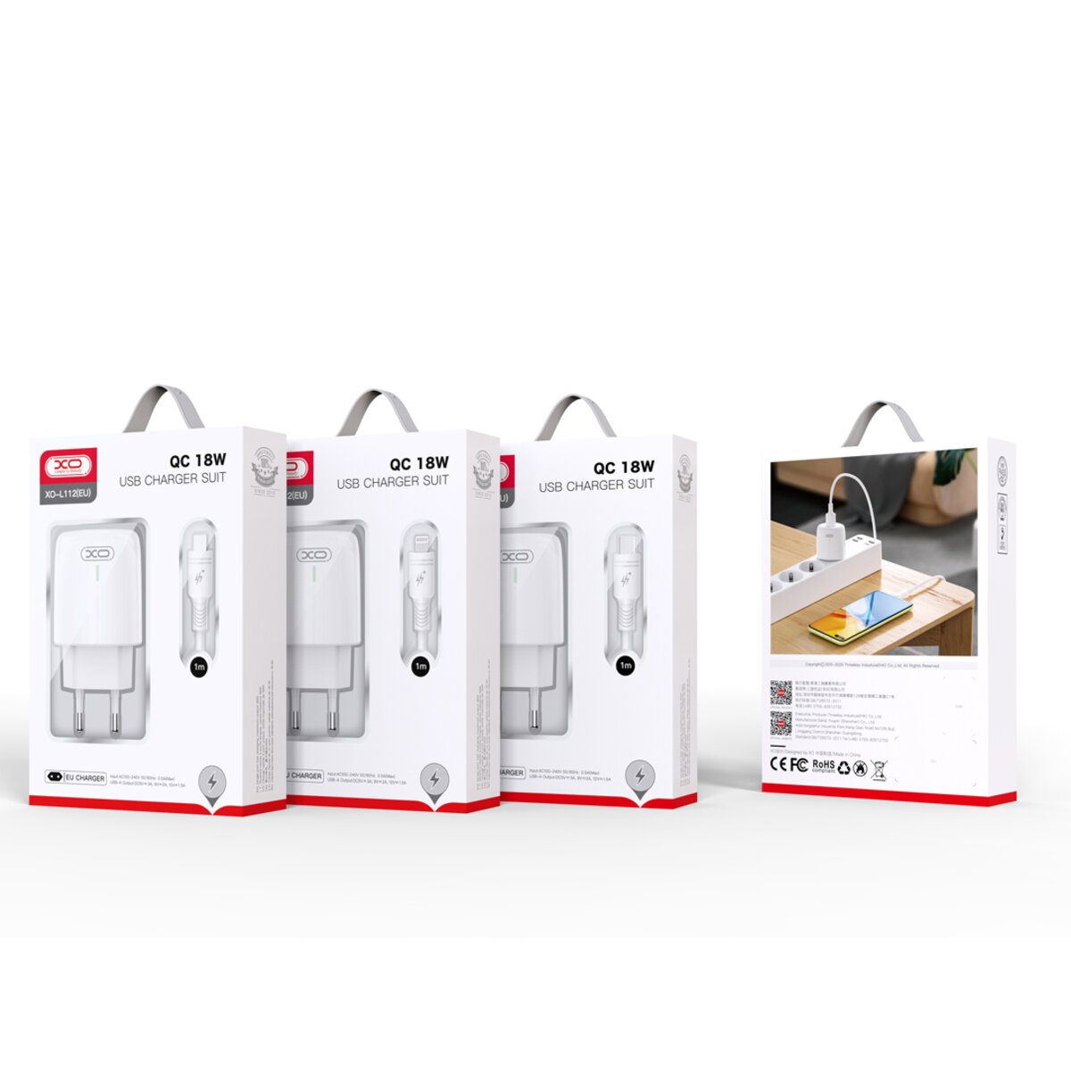 Мережевий зарядний пристрій XO L112 QC18W + Lightning кабель білий (XO-L112+L) дивитися фото №4