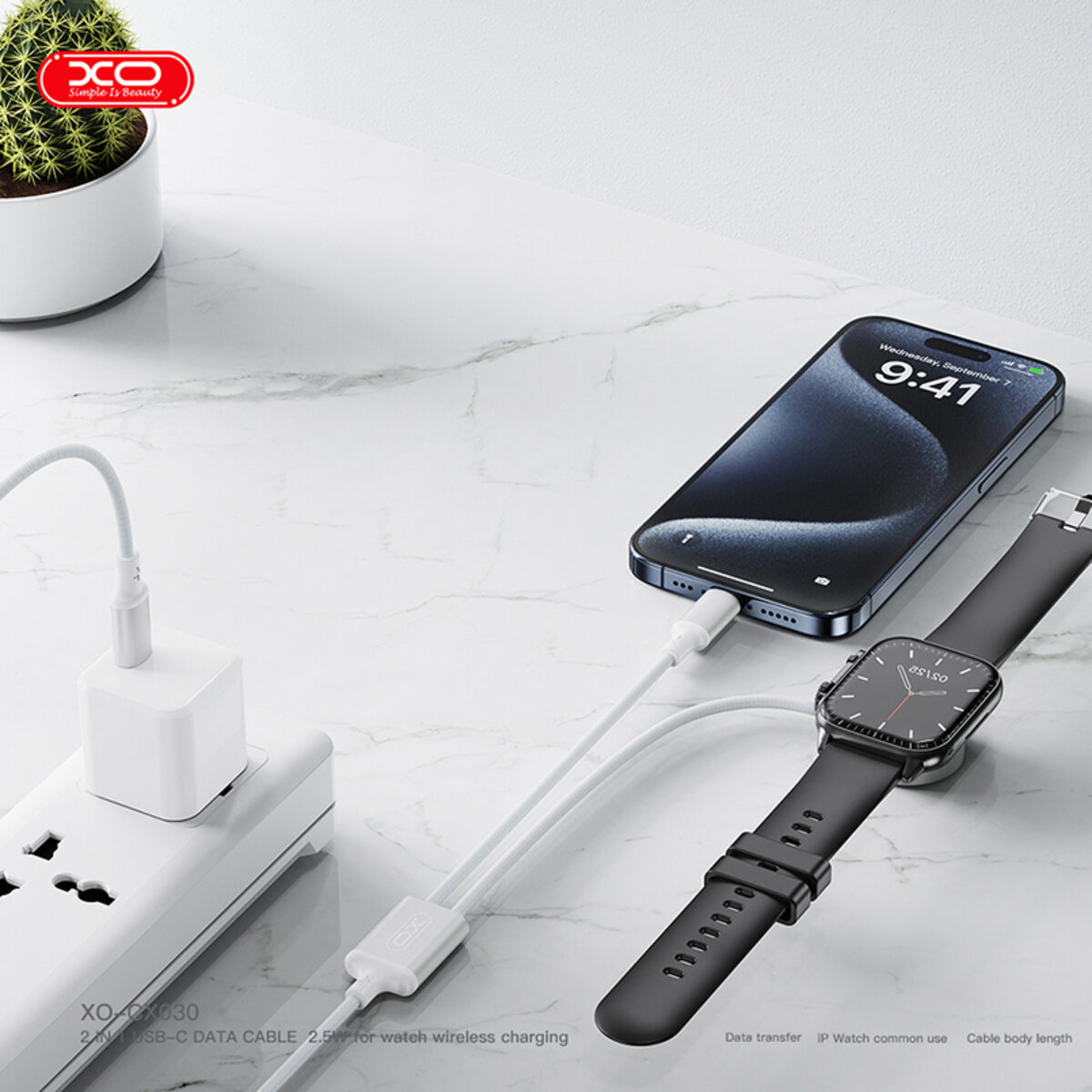 Бездротовий зарядний пристрій XO CX030 2в1 Type-c + Watch Charger білий (XO-CX030) дивитися фото №3