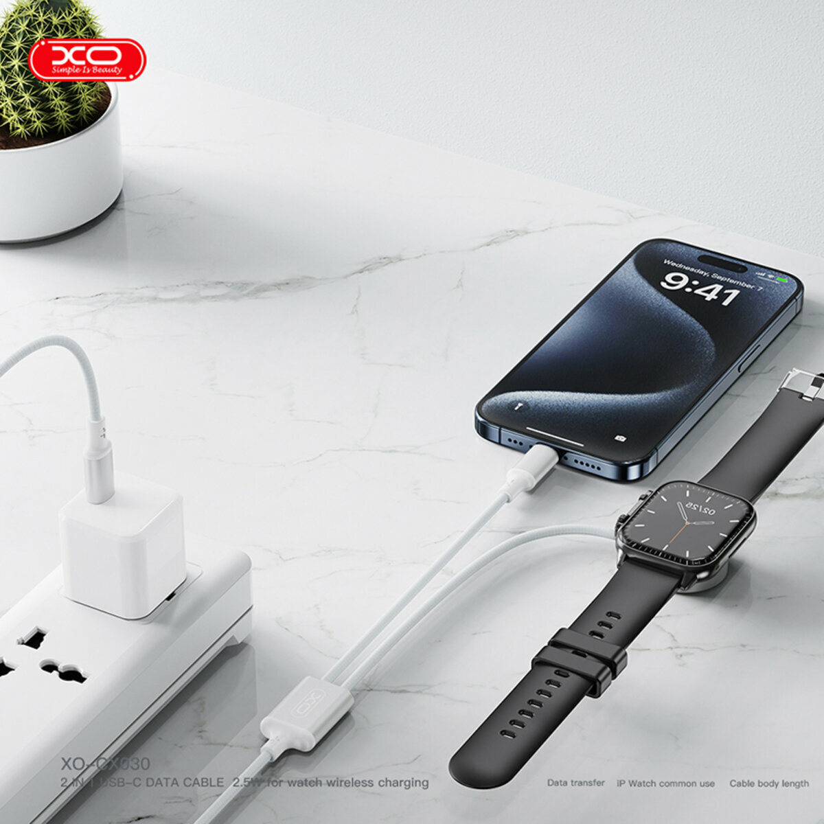 Бездротовий зарядний пристрій XO CX030 2в1 Type-c + Watch Charger білий (XO-CX030) дивитися фото №5