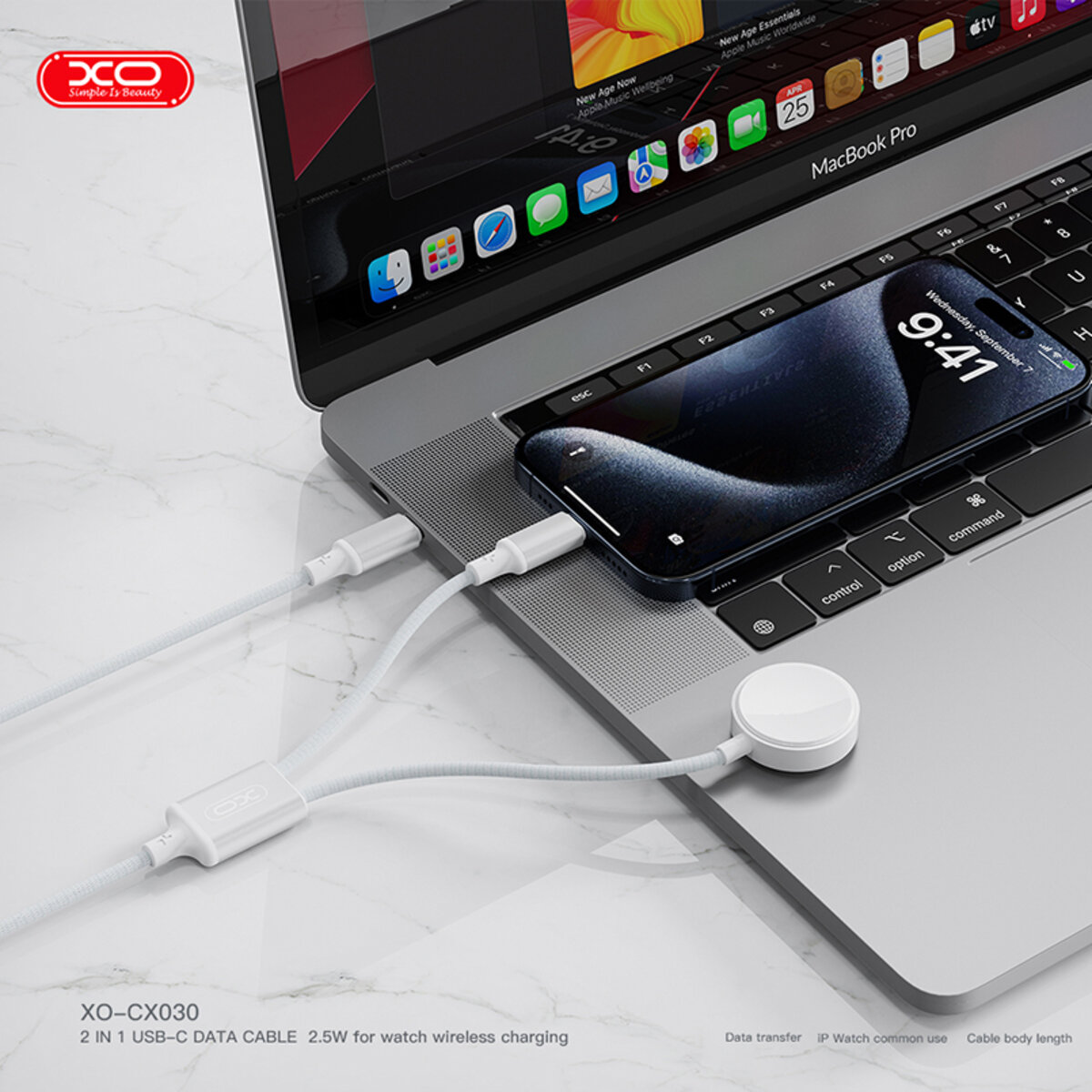 Бездротовий зарядний пристрій XO CX030 2в1 Type-c + Watch Charger білий (XO-CX030) дивитися фото №4