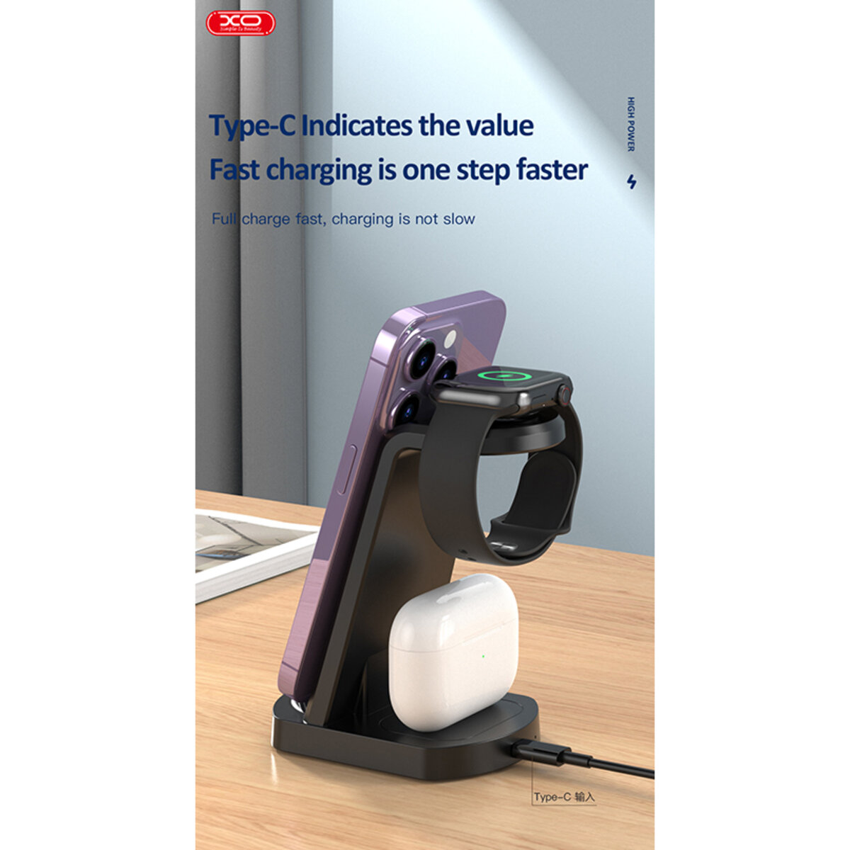 Бездротовий зарядний пристрій XO WX035 3в1 Watch Charger + Lightning + TWS (XO-WX035) дивитися фото №5