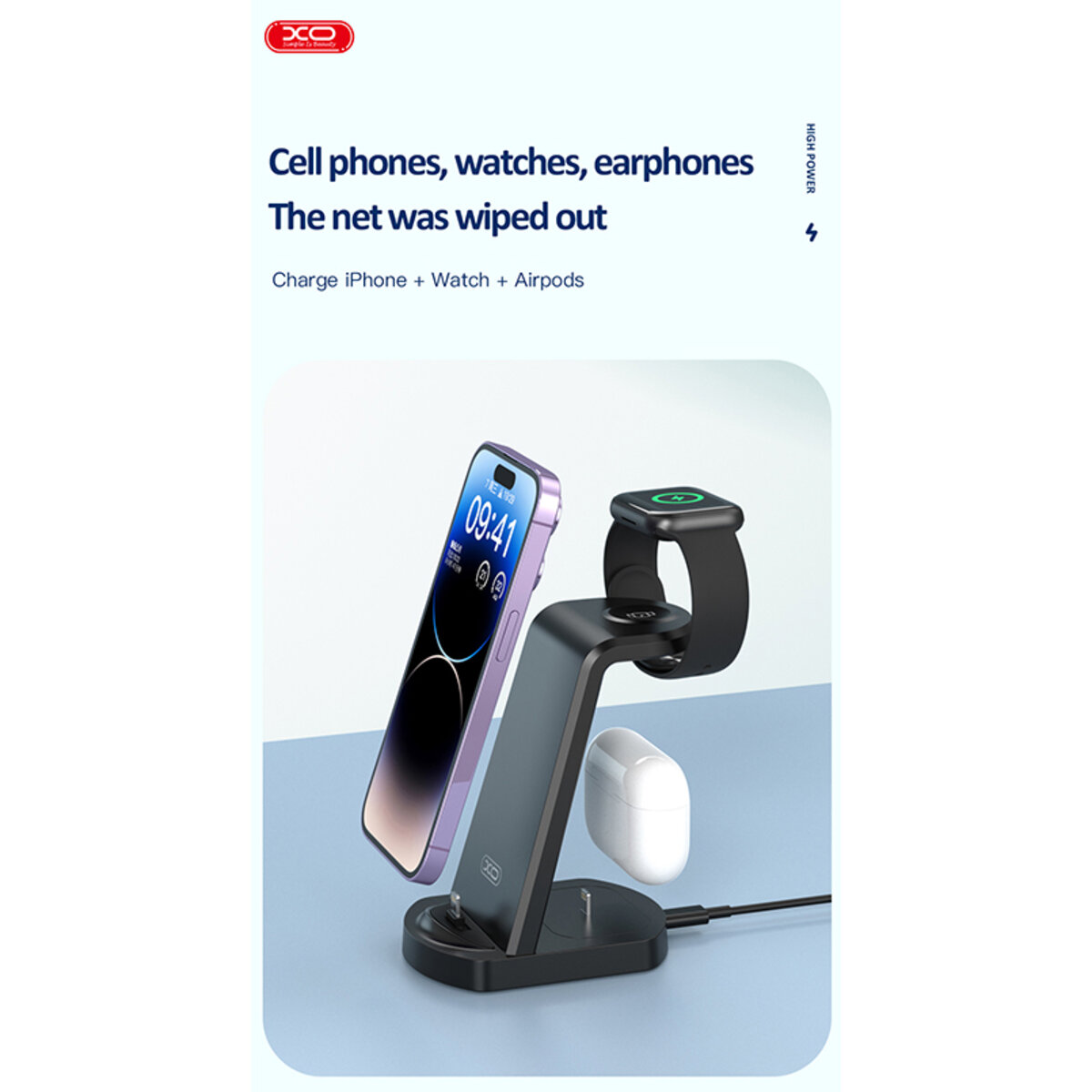 Бездротовий зарядний пристрій XO WX035 3в1 Watch Charger + Lightning + TWS (XO-WX035) дивитися фото №7