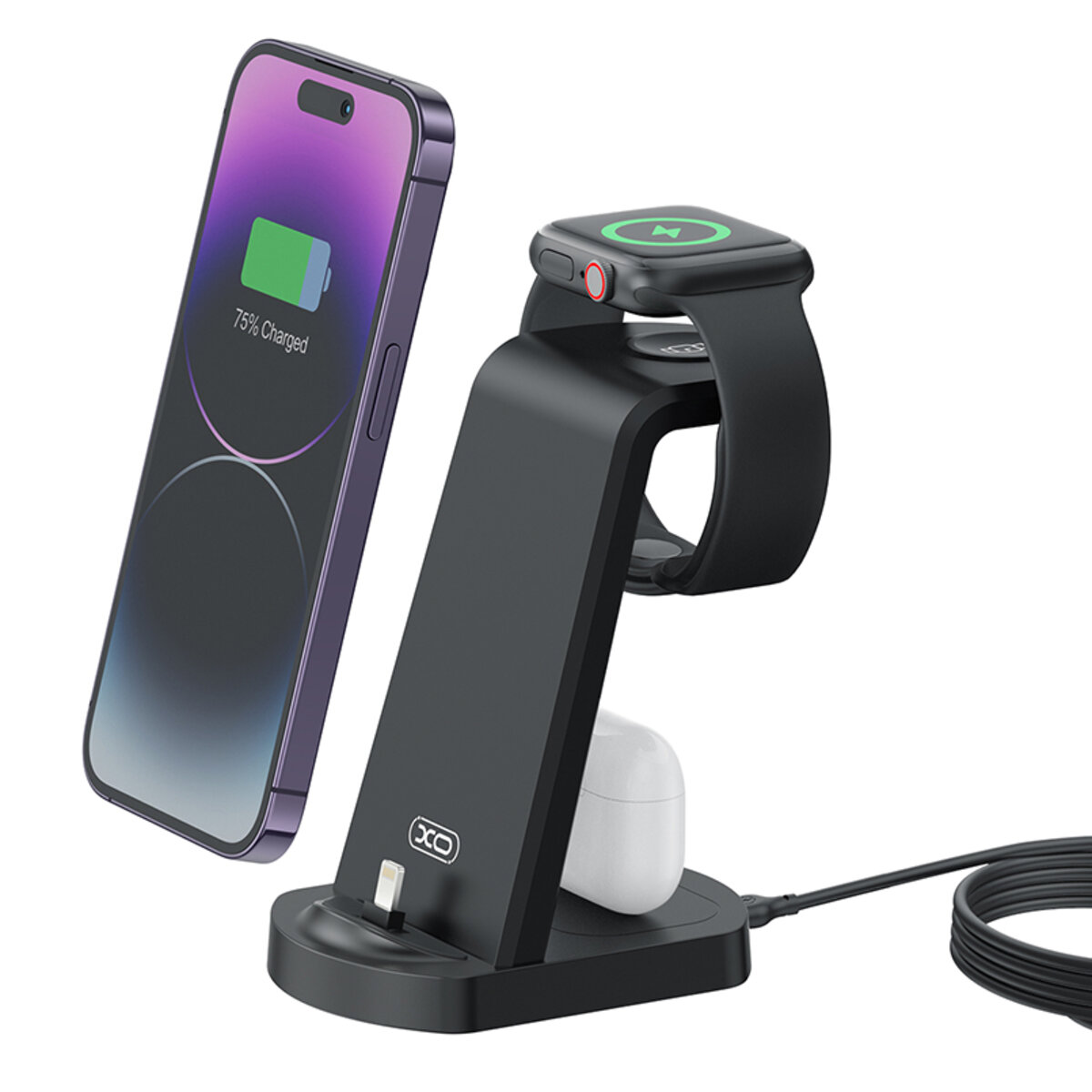 Бездротовий зарядний пристрій XO WX035 3в1 Watch Charger + Lightning + TWS (XO-WX035) дивитися фото №1