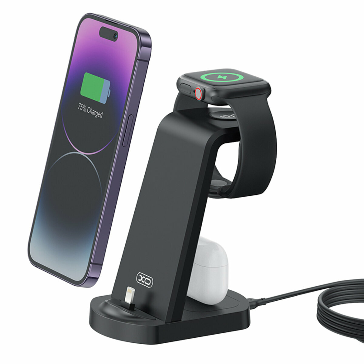 Бездротовий зарядний пристрій XO WX035 3в1 Watch Charger + Lightning + TWS (XO-WX035) дивитися фото №1