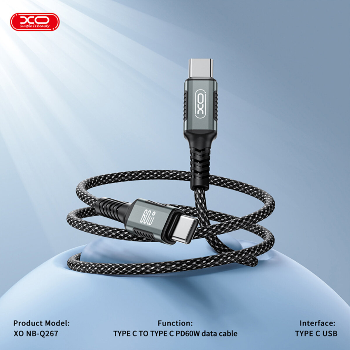 Кабель XO Magnetic Braided Type-C to Type-C 60W 1м чорний (XO-NB-Q267) дивитися фото №5