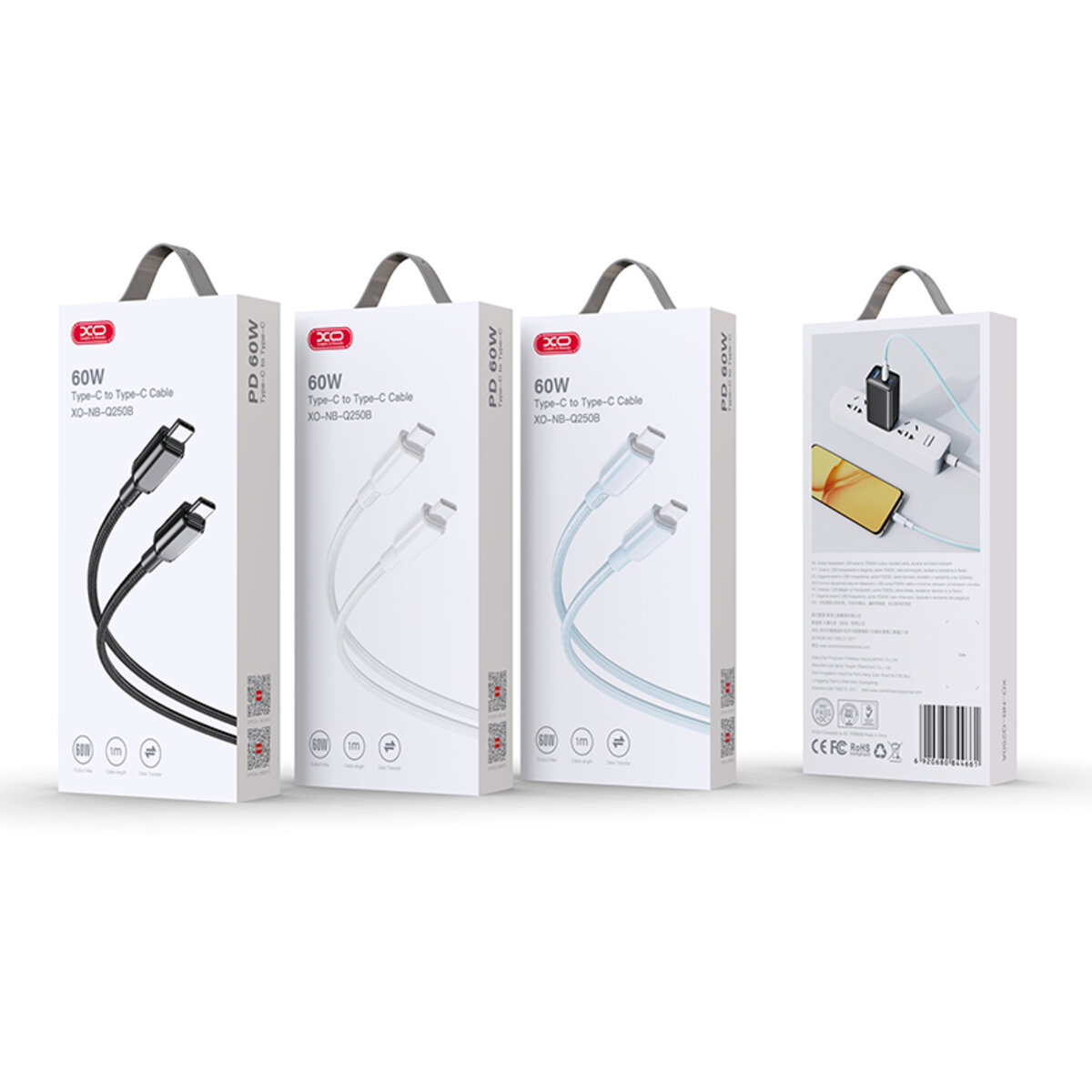 Кабель XO PVC Shiny Colorful Type-C to Type-C 60W 1м білий (XO-NB-Q250B-White) дивитися фото №2