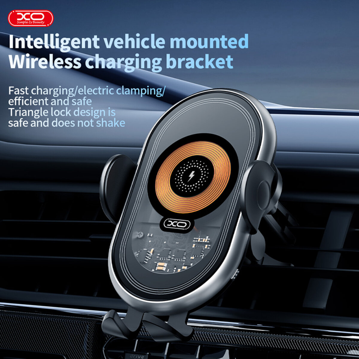 Держатель телефона автомобильный XO с беспроводной зарядкой WX038 15W Transparent Car Wireless Charging черный (XO-WX038) смотреть фото №5