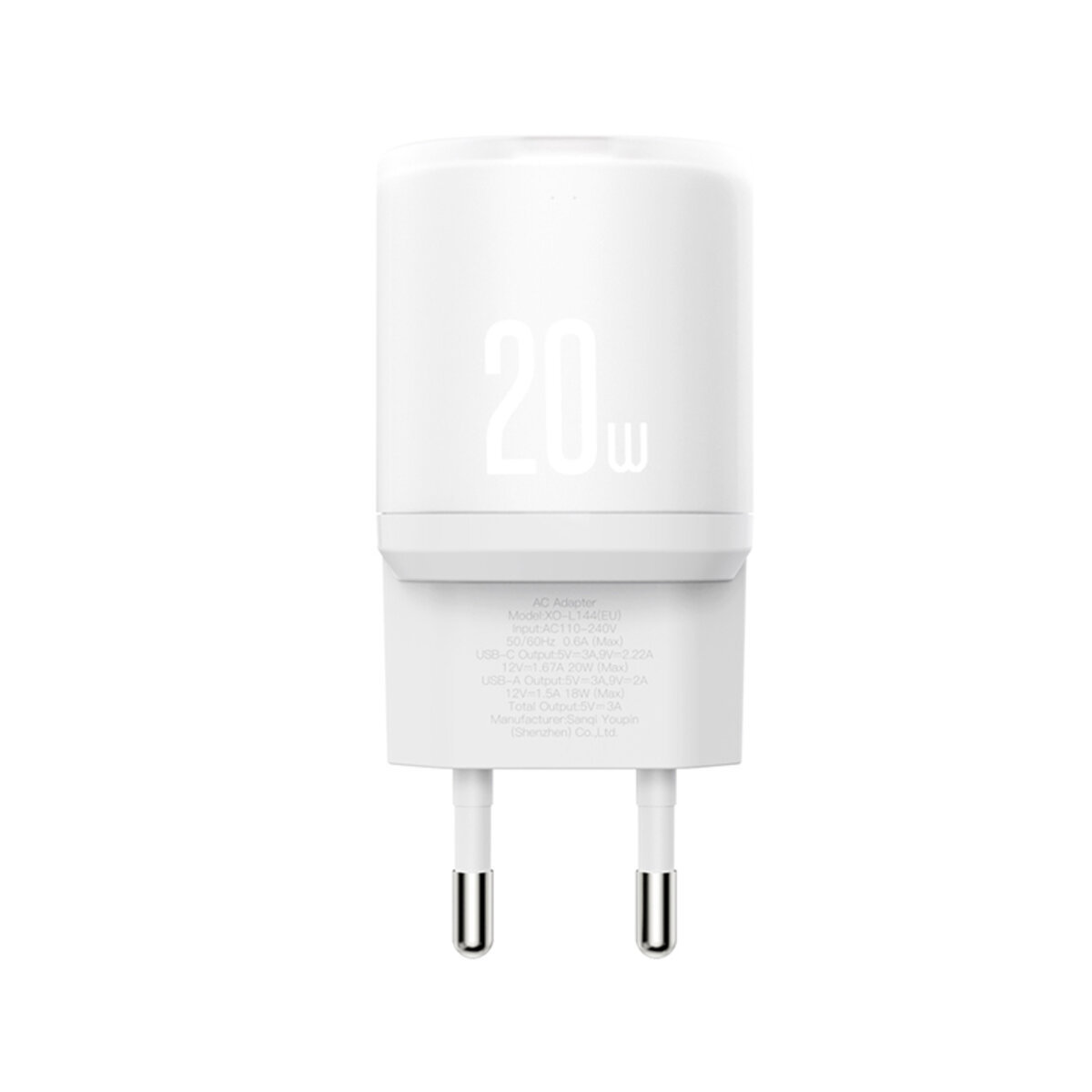 Мережевий зарядний пристрій XO L144 PD20W 1USB-A+1USB-C білий (XO-L144-White) дивитися фото №3